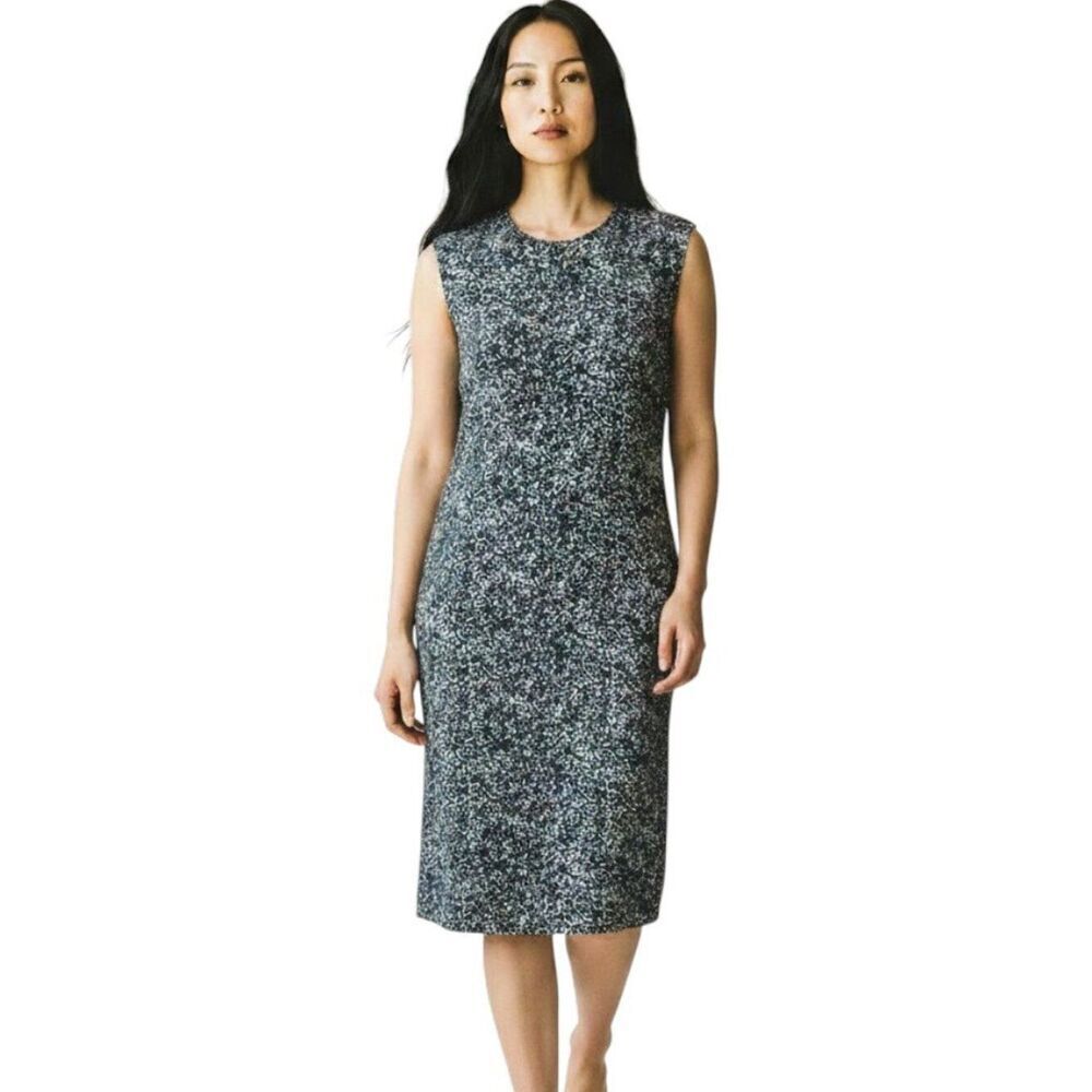 COS Collection of Style Viscose Abstract Sleeveless Sheath Dress Navy Teal